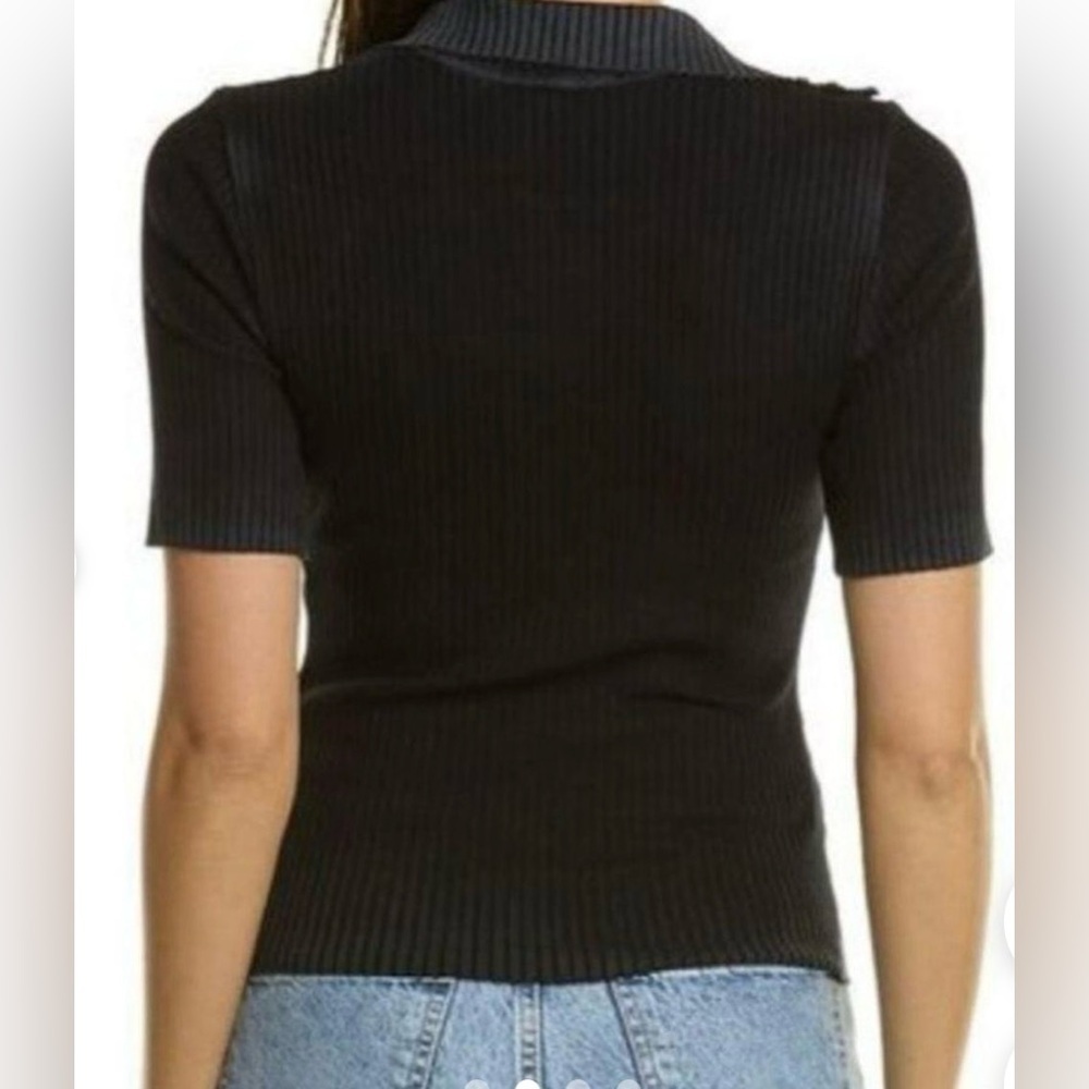 COTTON CITIZEN Ribbed Ibiza Polo Short Sleeve Tee Vintage Black in Small Preppy - Picture 3 of 12